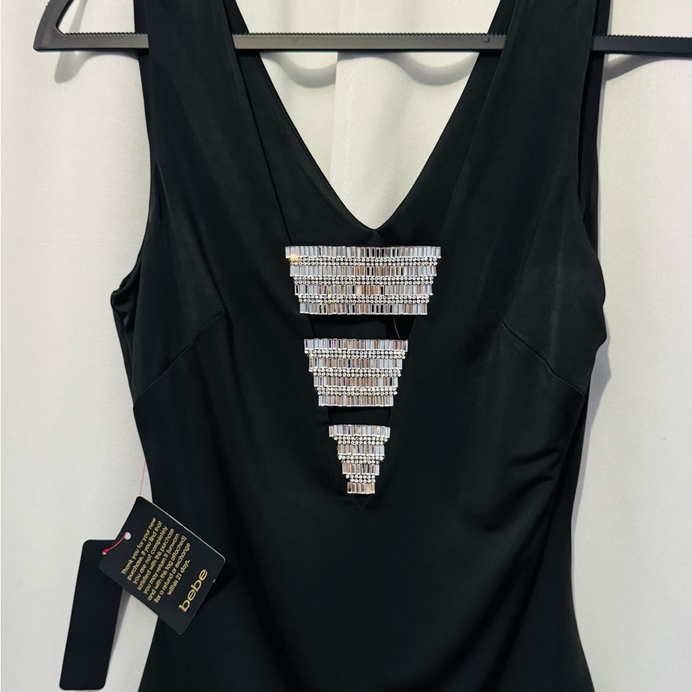Bebe Black Sleeveless Top with Silver Embellishments